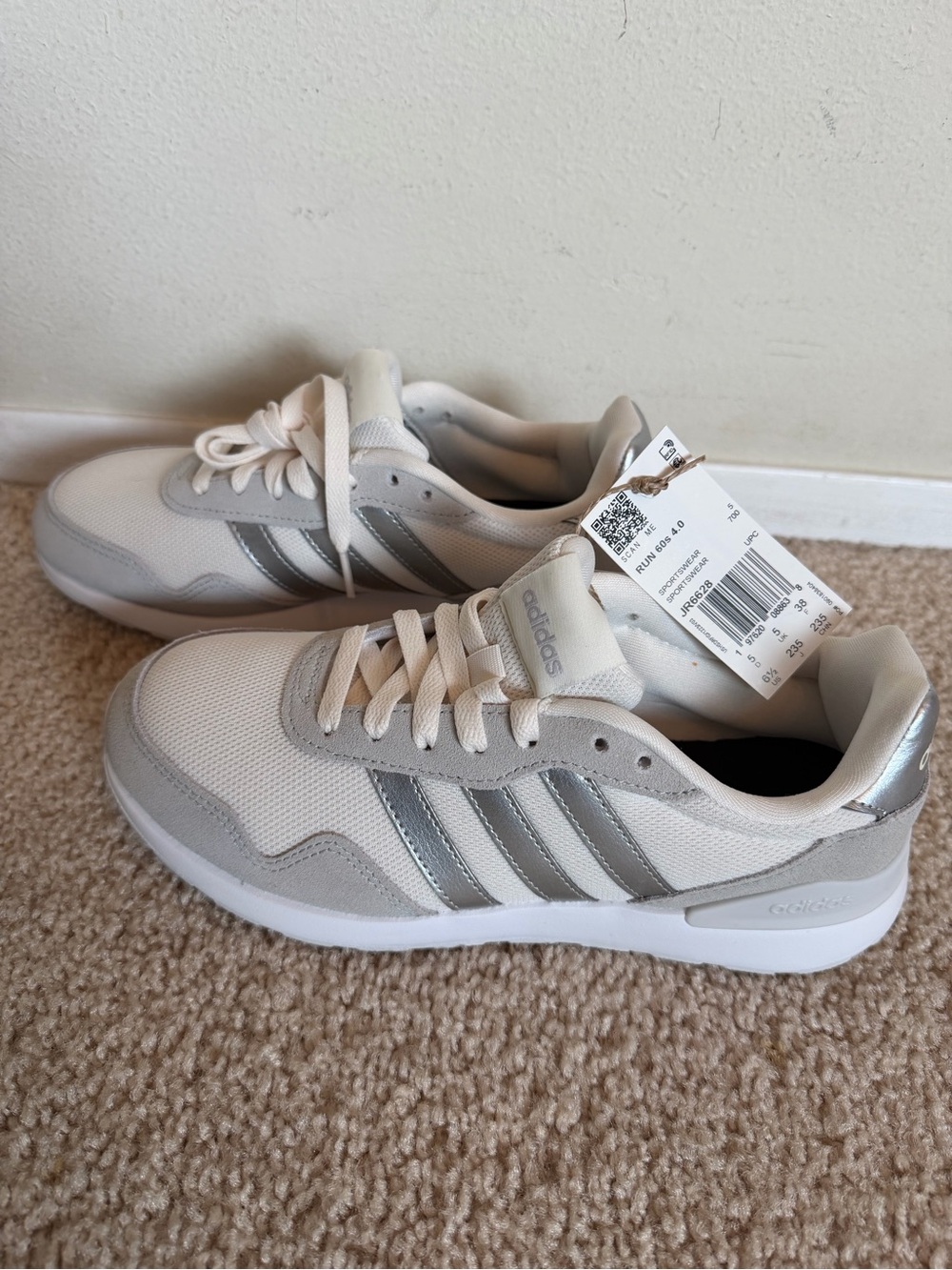 adidas White and Silver Retro Runner Sneakers